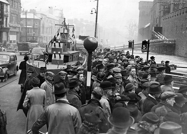 A model warship in the Cardiff parade. January 1942