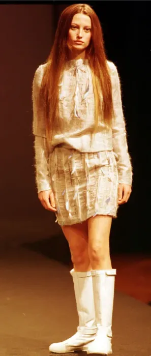 Framed Print : Model wearing a design by Ocimar Versolato March 1999 in Paris during Paris Fashion