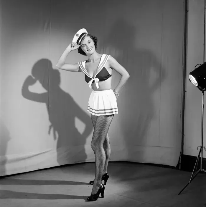 Framed Print : Model wearing fancy dress sailors outfit. 1959 E34-001