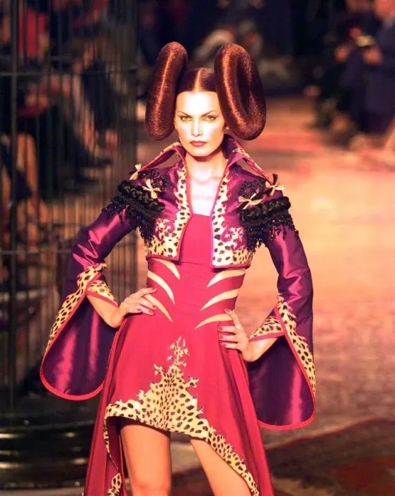 Framed Print : Model wearing Givenchy fashions Paris Fashion Show 1997 Wearing a red dress with