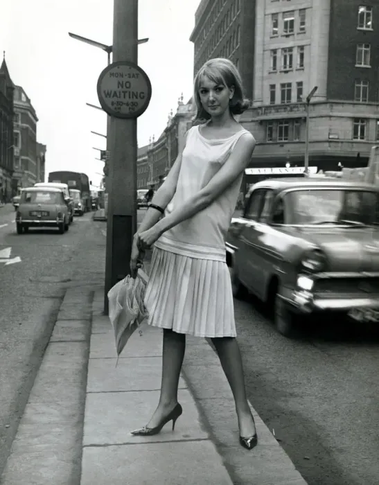 Framed Print : A model wearing Mary Quant Good Girl fashions for spring 1964 in London Framed Print : A model wearing Mary Quant Good Girl fashions for spring 1964 in London