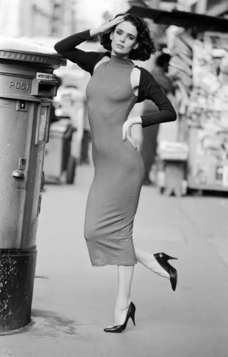 Framed Print : Model wearing outfit designed by Debbie Moore, 27th November 1986