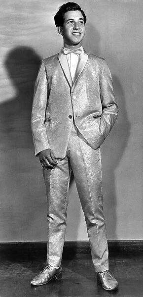 Model wearing suit made from leather. July 1963 P005242