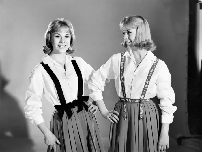 Framed Print : Models: Baker Twins wearing braces. July 1962 Framed Print : Models: Baker Twins wearing braces. July 1962