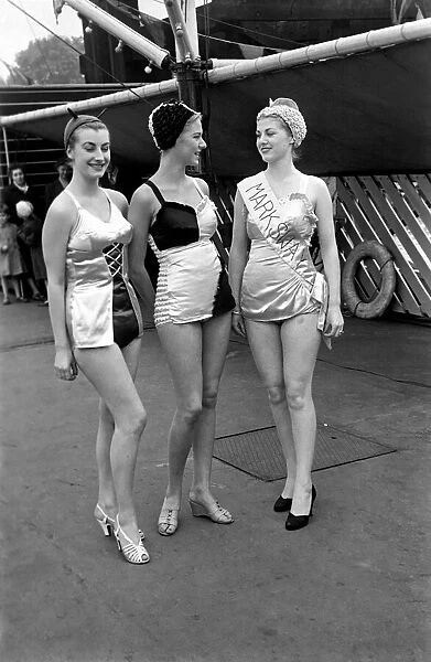 Models displaying Unsinkable bathing costumes. September 1952 C4443
