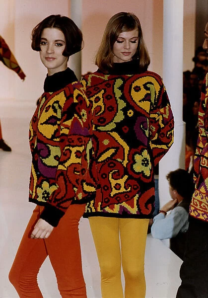 Models at fashion show modelling pullovers March 1991