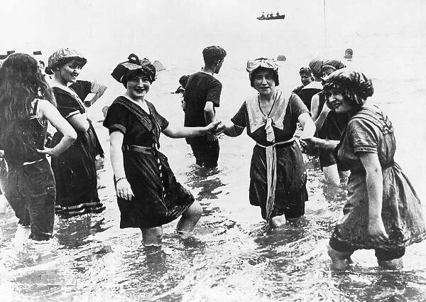 Models in the very latest beachwear for pre-war England