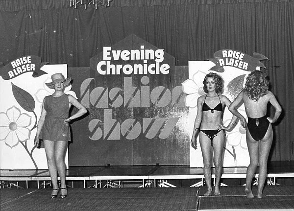 Models pose in the latest beachwear at the Evening Chronicle fashion show