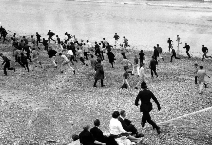 Framed Print : Mods youth culture Hastings beach Framed Print : Mods youth culture Hastings beach