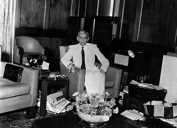 Mohammad Ali Jinnah - Governor General of Pakistan in the study of his new Delhi