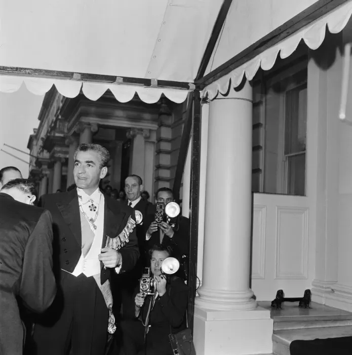 Framed Print : Mohammad-Reza Shah Pahlavi, the Shah of Iran, arrives at the Iranian Embassy for a