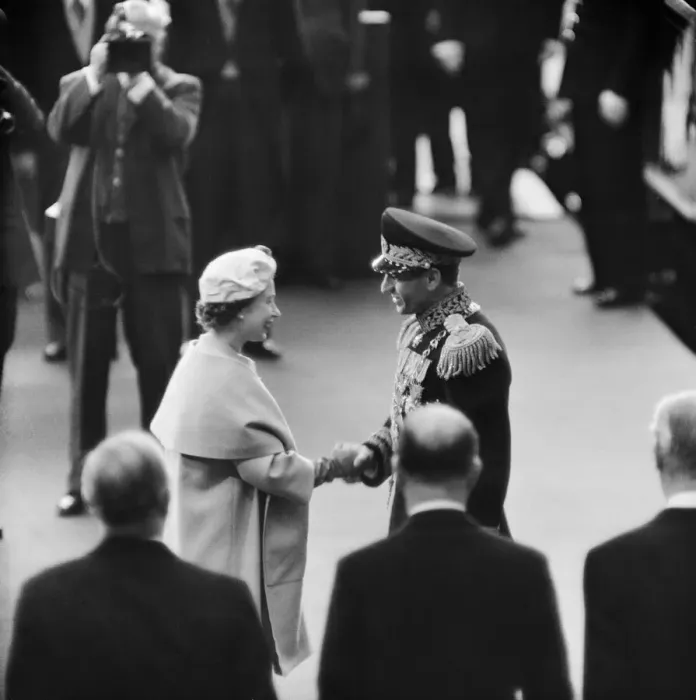 Framed Print : Mohammad-Reza Shah Pahlavi, the Shah of Iran, with Queen Elizabeth II during his visit to Framed Print : Mohammad-Reza Shah Pahlavi, the Shah of Iran, with Queen Elizabeth II during his visit to