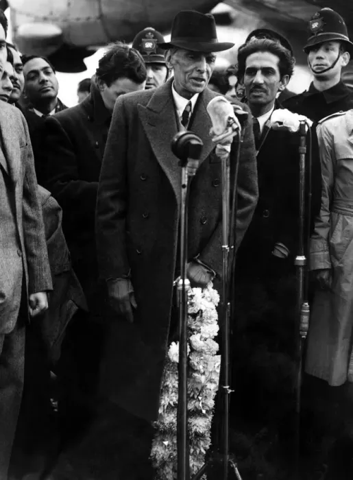 Framed Print : Mohammed Ali Jinnah - President of the Moslim League speaking into the microphone on his Framed Print : Mohammed Ali Jinnah - President of the Moslim League speaking into the microphone on his