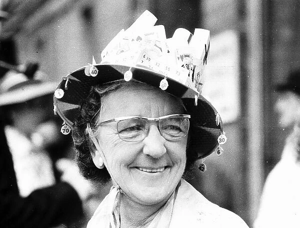 Mollie Milne with bingo hat at Royal Ascot in June 1973
