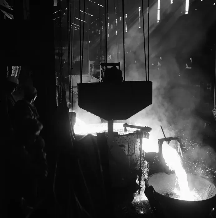 Framed Print : Molten steel is tapped off from one of the open hearth furnaces at the Stocksbridge Framed Print : Molten steel is tapped off from one of the open hearth furnaces at the Stocksbridge