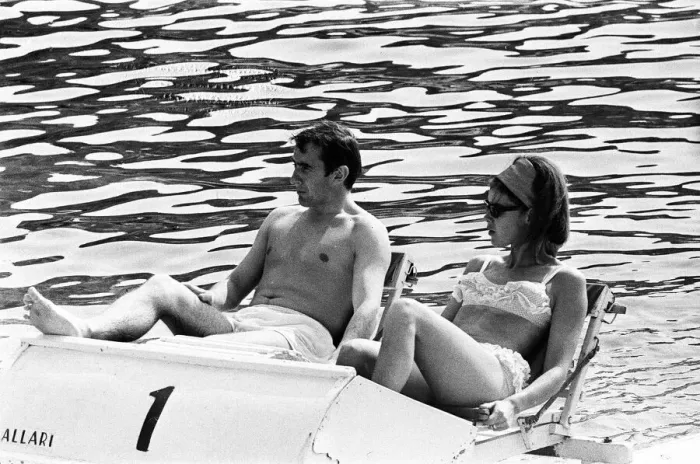 Framed Print : Monaco Grand Prix practice 1966. Jackie Stewart relaxes on a pedalo with his wife Helen