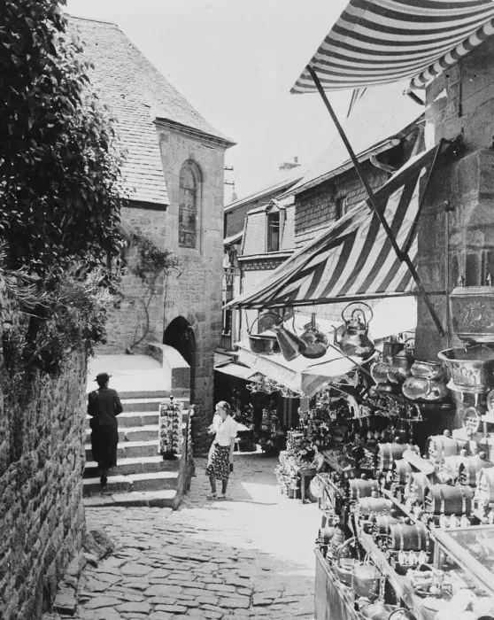 Framed Print : Mont St Michel Brittany France. The only street on the Mont. the Grand Rue. Circa 1954 Framed Print : Mont St Michel Brittany France. The only street on the Mont. the Grand Rue. Circa 1954