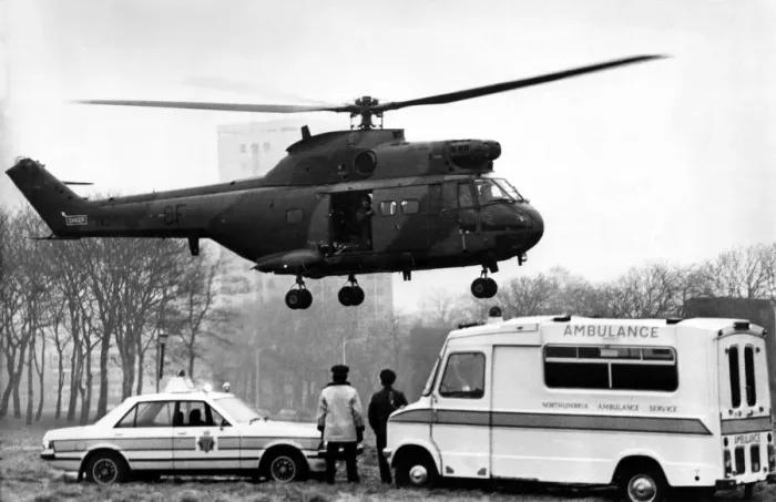 Framed Print : A four month old baby was flown 800 miles, by a RAF Westland Puma helicopter