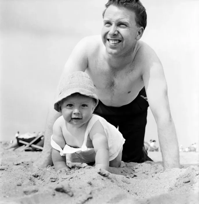 Framed Print : Nine month old Paul Kemshell crawling on the sands at Rhyl with his daddy Mr Framed Print : Nine month old Paul Kemshell crawling on the sands at Rhyl with his daddy Mr