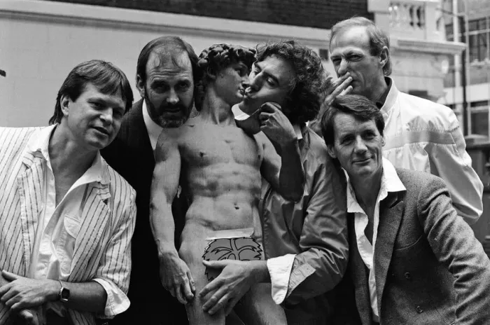 Framed Print : The Monty Python team (minus Eric Idle) back together again to promote the release of Framed Print : The Monty Python team (minus Eric Idle) back together again to promote the release of