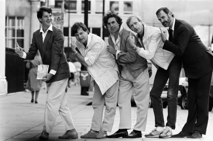 Framed Print : The Monty Python team (minus Eric Idle) back together again to promote the release of Framed Print : The Monty Python team (minus Eric Idle) back together again to promote the release of