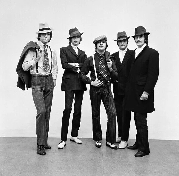 The Moody Blues, dressed as gangsters for photoshoot, 18th October 1967