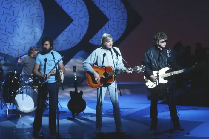 Framed Print : The Moody Blues, performing on a television show in The United Kingdom in 1984