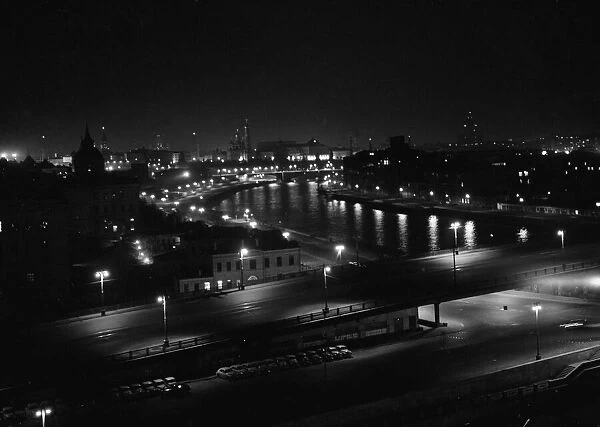 The Moskva River and the Moscow skyline by night. April 1960 M4000