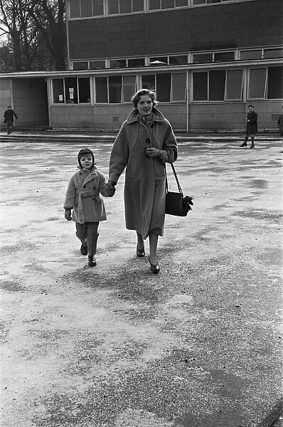 Mother dropping her son off at the South Mead School, Southfield, Wimbledon