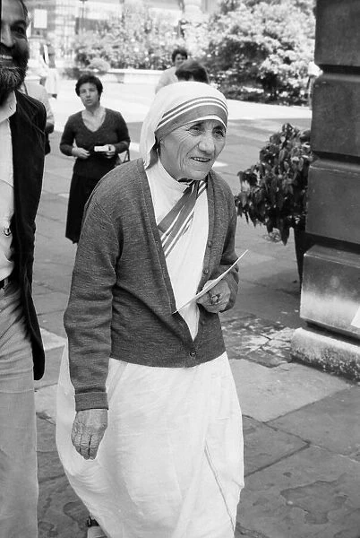 Mother Teresa of Calcutta seen here signing autographs outside St James Church Piccadilly