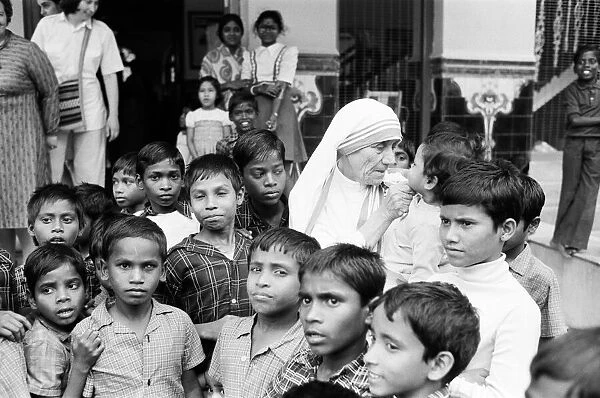 Mother Teresa in Calcutta during a visit from The Prince of Wales. December 1980