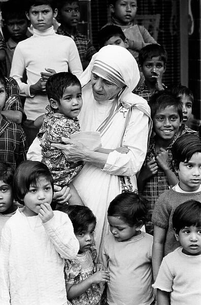 Mother Teresa in Calcutta during a visit from The Prince of Wales. December 1980