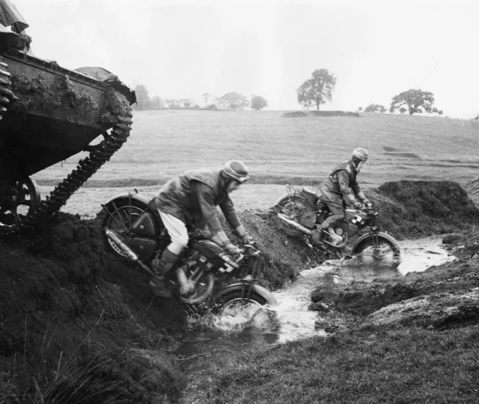 Framed Print : Motor Cycle training at Driving & Maintenance School in the Lake District November 1942 Framed Print : Motor Cycle training at Driving & Maintenance School in the Lake District November 1942