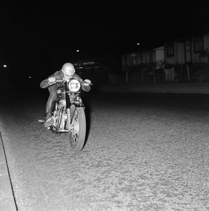 Framed Print : A motor cyclist at speed on a section of the Sidcup by-pass, Kent