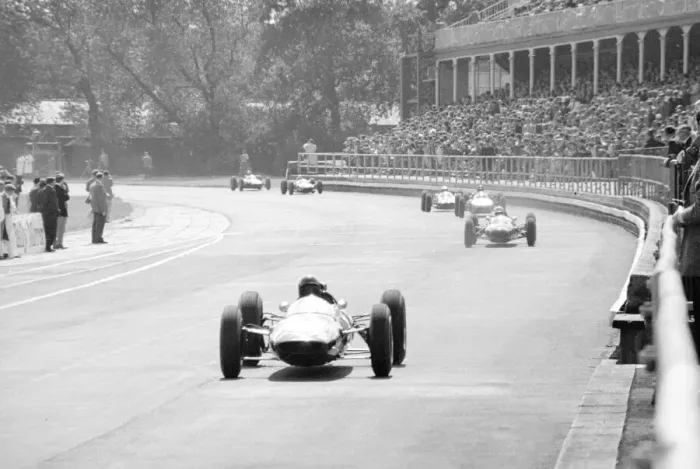 Framed Print : Motor racing 1962 at Aintree Liverpool Crossing the start  /  finish line to