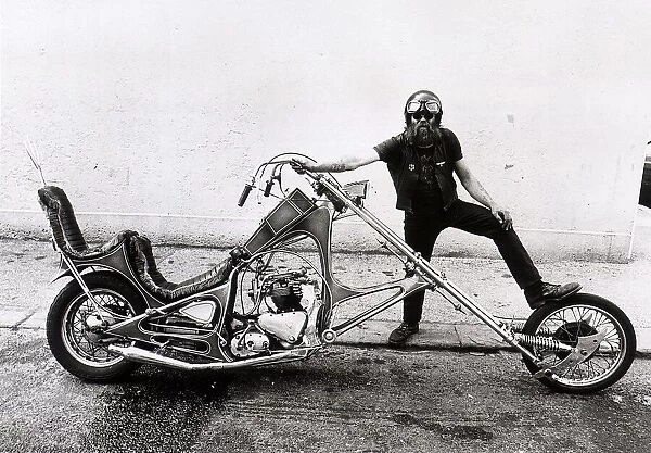 Motorbike Custom Built Chopper Bike. Mike Flanagan with his home made motorbike