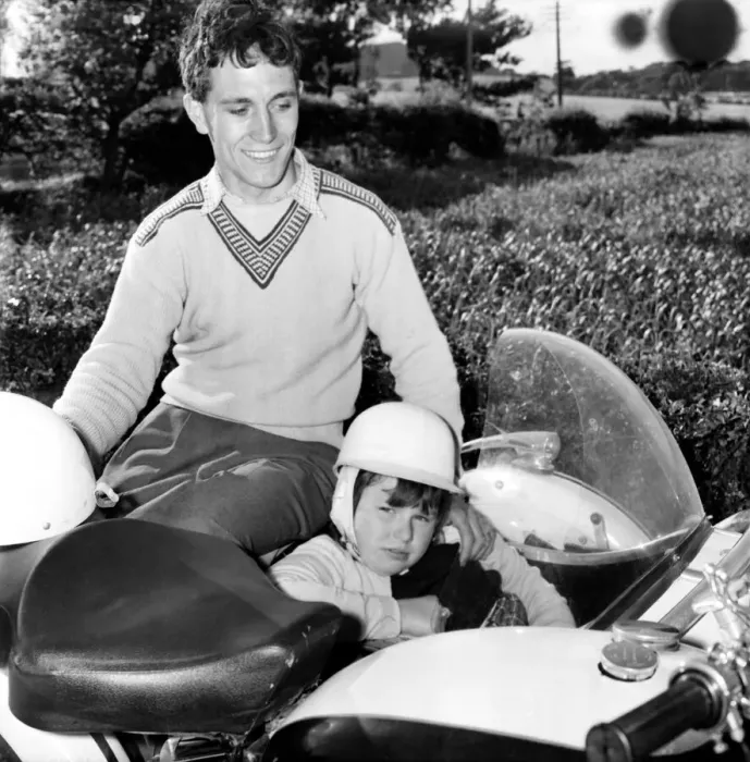 Framed Print : Motorbike with sidecar young man and girl: 12 year old Lyn Burton with her airman penpal Framed Print : Motorbike with sidecar young man and girl: 12 year old Lyn Burton with her airman penpal