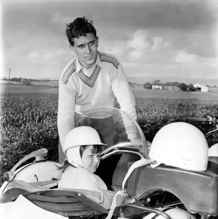 Framed Print : Motorbike with sidecar young man and girl: 12 year old Lyn Burton with her airman penpal