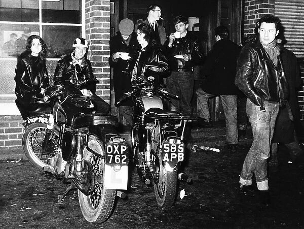 Motorbikes and riders gather at the famous Ace Cafe at Stonebridge Park on The North