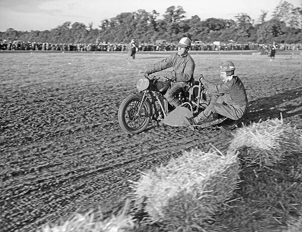 Motorcycle and side car trials on the county show ground at Trumpington August 1956