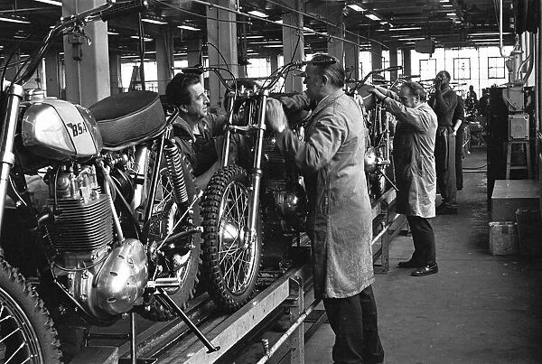 Motorcycle production line at the BSA Factory, Small Heath, Birmingham. 15th March 1973