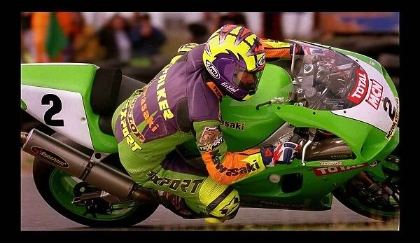 Motorcycle Racing August 1998 green bike Kawasaki sponsor