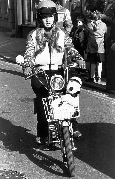 MotorCycles Twiggy shows how simple the moped is to drive April 1978