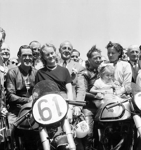 Motorsport. Isle of Man TT Races 1953 Ray Aman (61), with his wife and J