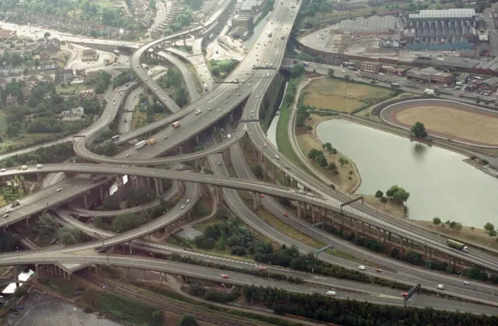 Framed Print : Motorway traffic from the BRMB plane. Gravelly Hill Interchange