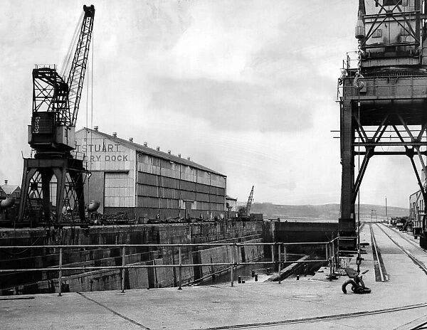 The empty Mount Stuart Channel Dry Dock, Cardiff Docks. 19th July 1967