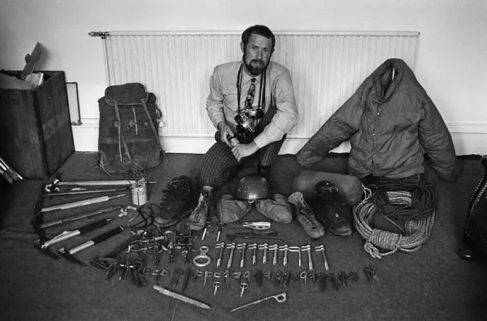 Framed Print : Mountaineer Chris Bonington surrounded by some of the equipment he will take on his next Framed Print : Mountaineer Chris Bonington surrounded by some of the equipment he will take on his next