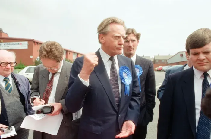 Framed Print : MP Michael Heseltine visiting Bootle, Merseyside. 13th May 1990