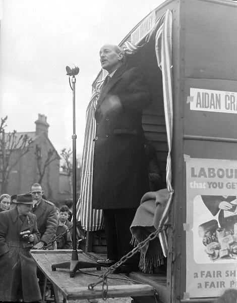 Mr Attlee. speaking in he Market square at wolverton Bucks during his election tour