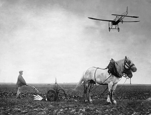 Mr Bleriot seen here passing over a farm near Eaury during his record breaking flight